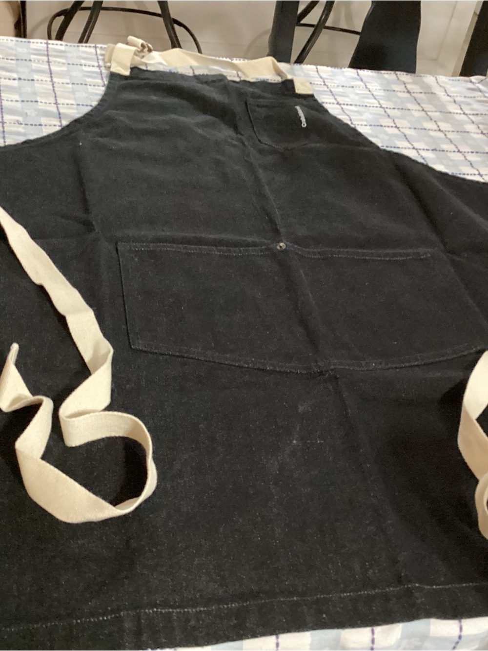 Crate&Barrel Black Apron with Cream Strap Accent